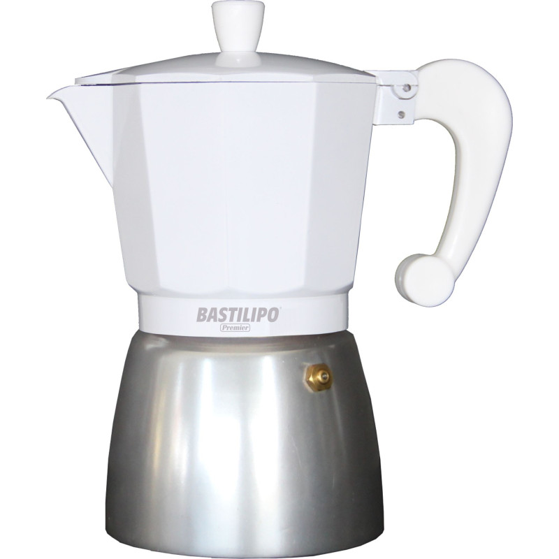 Cafetera de aluminio de 9 tazas, interior con tratamiento anti oxido, asa aislante blanca, Colori-9-blanco