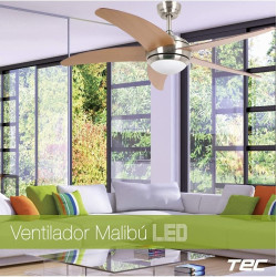 Ventilador techo con mando a distancia, 132cm, 60W, MALIBÚ BLANCO 3 LED,