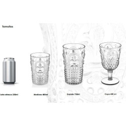 PACK 6 UNIDADES VASO 400 ML. COLOR TRANSPARENTE  Vaso de policarbonato tamaño mediano, reutilizable, libre de BPA , 400 ml de ca
