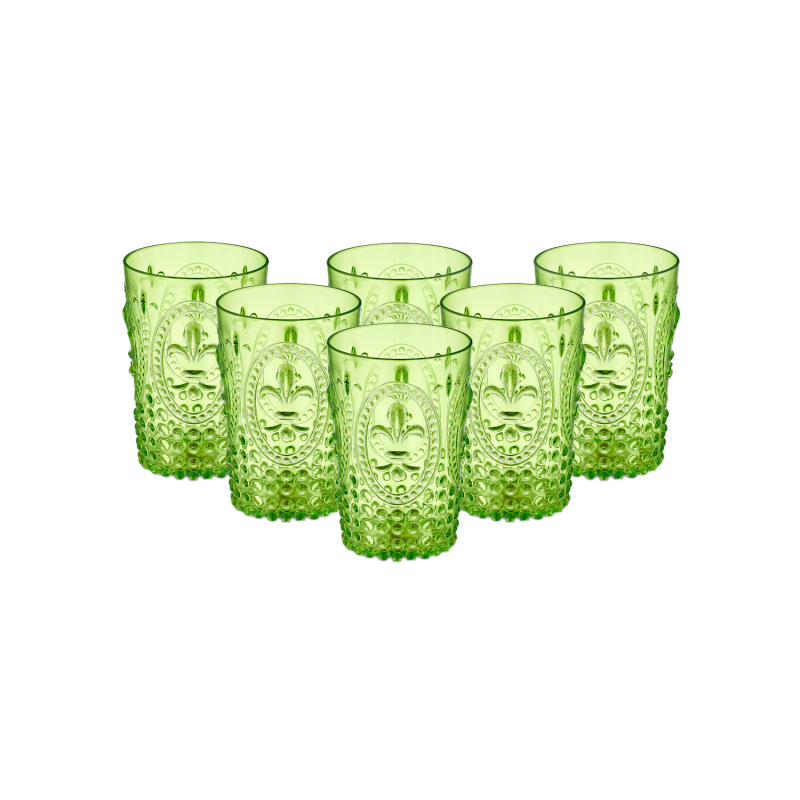 Pack de 6 vasos de Plastiresist de 400 ml, color verde,  Vaso de policarbonato tamaño mediano, reutilizable, apto piscina