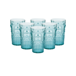 PACK 6 UNIDADES VASO 750 ML. MOD. FLOR DE LIS COLOR TURQUESA. Vaso de policarbonato tamaño grande, reutilizable, libre de BPA ,