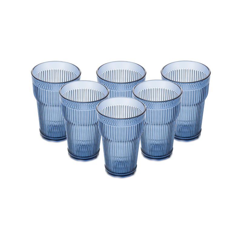 Pack de 6 vasos de Plastiresist de 400 ml modelo Empire Estate color azul Indigo, tamaño grande, reutilizable, apto para piscina