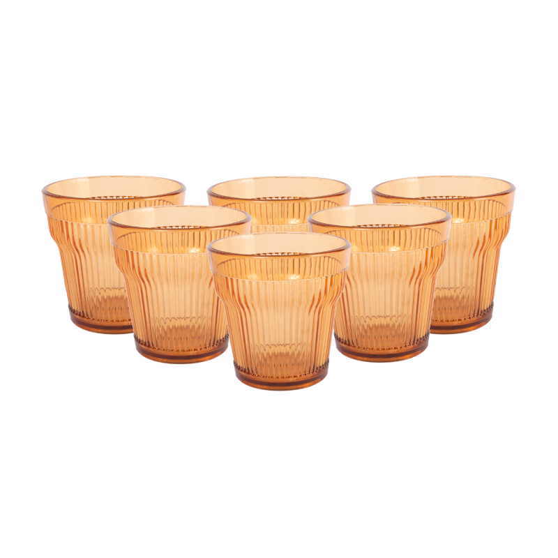 PACK 6 UNIDADES VASO 300 ML. MOD. EMPIRE STATE COLOR ÁMBAR. Vaso de policarbonato tamaño mediano, reutilizable, libre de BPA , 3