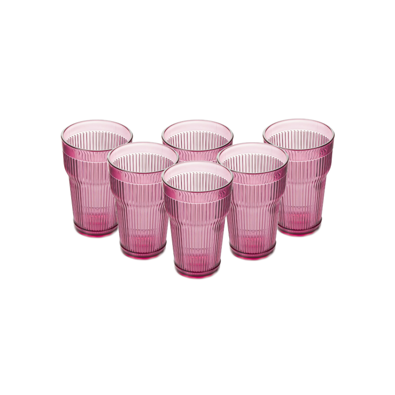 PACK 6 UNIDADES VASO 400 ML.  MOD. EMPIRE STATE COLOR ROSA PALO. Vaso de policarbonato tamaño grande, reutilizable, libre de BPA