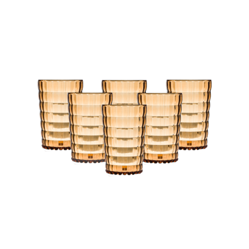 PACK 6 UNIDADES VASO 400 ML.MOD. BAUHAUS COLOR ÁMBAR. Vaso de policarbonato tamaño mediano, reutilizable, libre de BPA