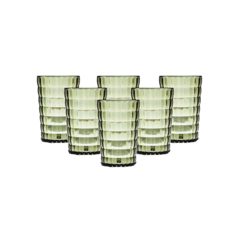 PACK 6 UNIDADES VASO 400 ML.MOD. BAUHAUS COLOR VERDE OLIVA. Vaso de policarbonato tamaño mediano, reutilizable, libre de BPA