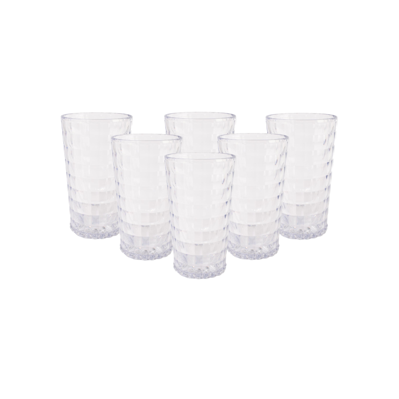 PACK 6 UNIDADES VASO 750 ML. MOD. BAUHAUS COLOR TRANSPARENTE. Vaso de policarbonato tamaño grande, reutilizable, libre de BPA