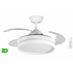 Ventilador techo retráctil 40cm, calidad premium, motor DC 30W, mando a distancia, Luz LED 3 tonos 28W, FALESIA COMPACT