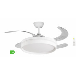 Ventilador techo retráctil, clasificación A,  calidad premium, motor DC 40W, mando a distancia, Luz LED 3 tonos 36W, FALESIA