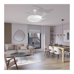 Ventilador techo retráctil, clasificación A,  calidad premium, motor DC 40W, mando a distancia, Luz LED 3 tonos 36W, FALESIA