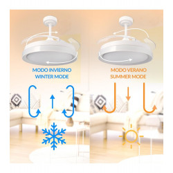 Ventilador techo retráctil, clasificación A,  calidad premium, motor DC 40W, mando a distancia, Luz LED 3 tonos 36W, FALESIA