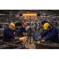 PROMETEO-E-1500P, Estufa para exterior con soporte tipo tripode, 1500W, mando a distancia, resistencias de infrarrojo de amplio