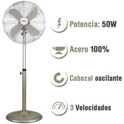 BASTILIPO PALMA - Ventilador de pie estilo vintage CHAMPAGNE