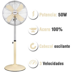 BASTILIPO PALMA - Ventilador de pie estilo vintage VAINILLA